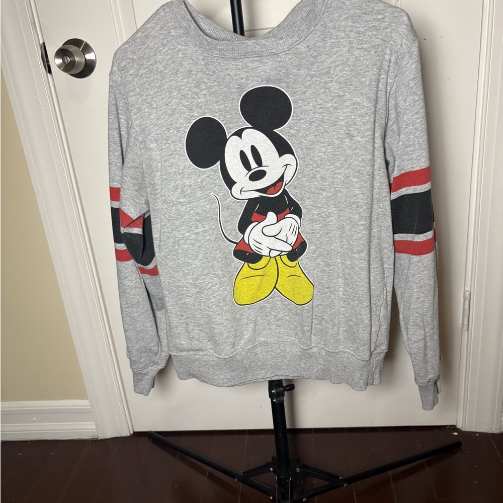 Disney Gray Mickey Mouse Sweatshirt with Red and Yellow Accents